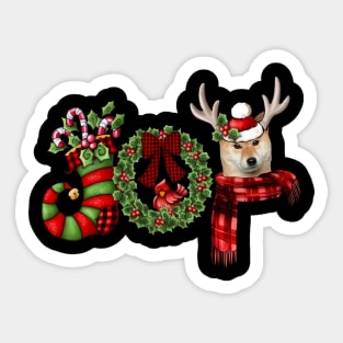 Christmas Joy Dwarf Stocking Reindeer Shiba Inu Sticker